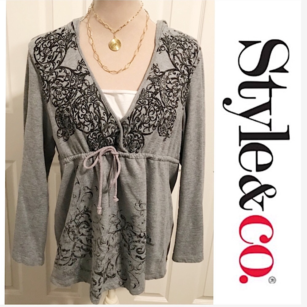 Style & Co Jeans, Grey & Black Hoodie Sweat Shirt
